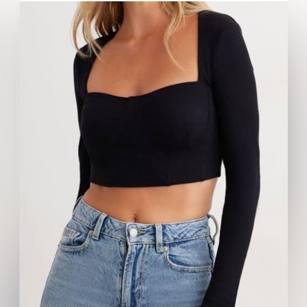 SUNDAY BEST | Aritzia | Prairie |Cropped |Long Sleeve | Shirt | Black | Size M